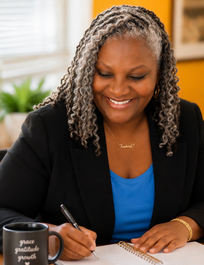 Xaviera Latta at her desk